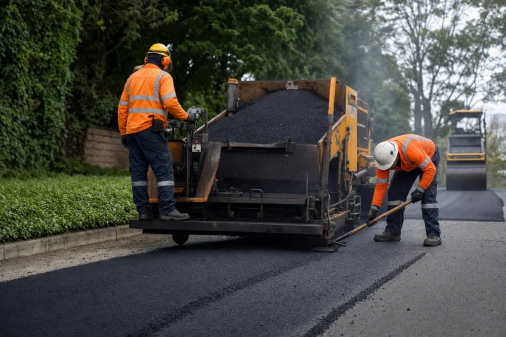 Repavimentación en Bogotá de un acceso vehicular con capa nueva de asfalto